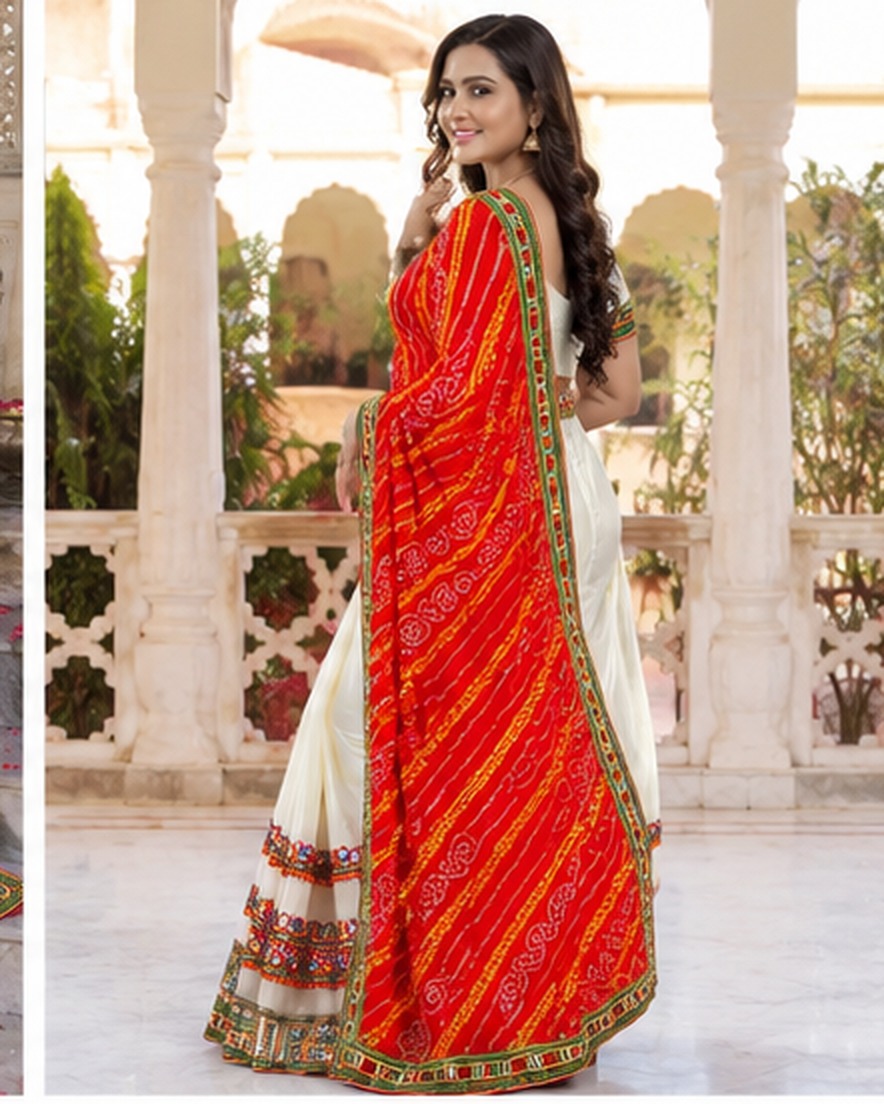 Laal Bandhej Kutchi Border Saree view 3