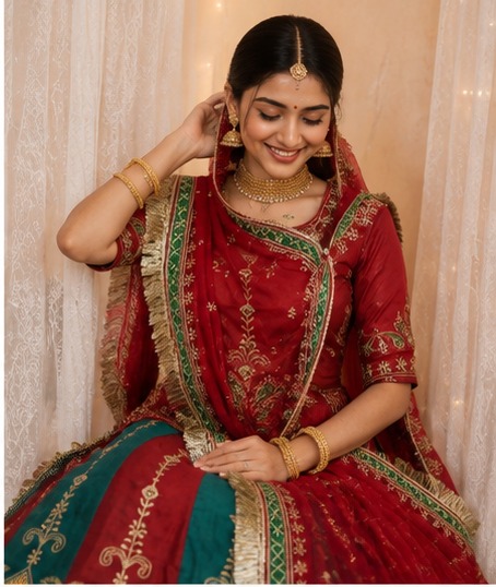 Rani Laal Bandhej Bridal Poshak view 4
