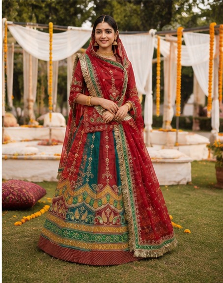 Rani Laal Bandhej Bridal Poshak view 5
