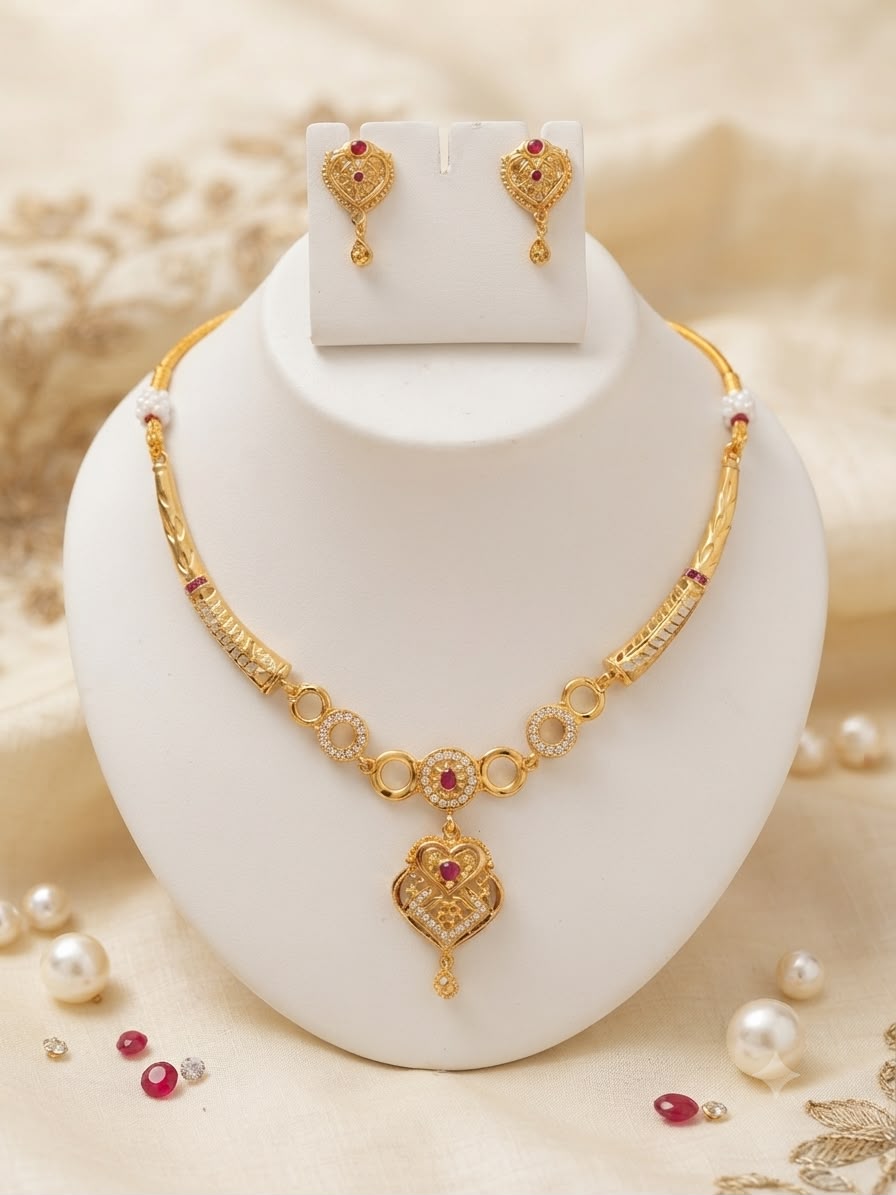 Royal Heart Ruby Kundan Necklace Set