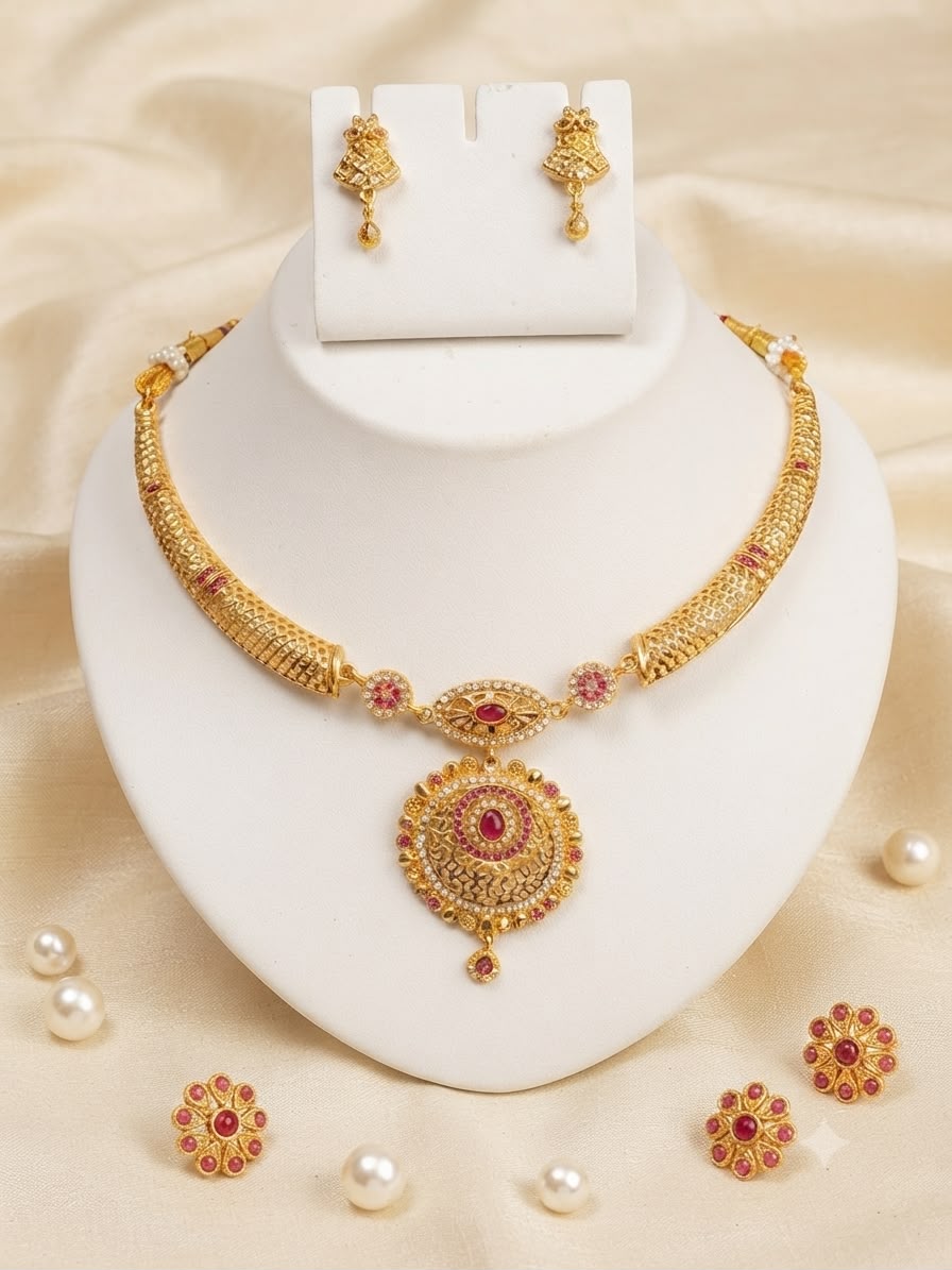 Regal Ruby Kundan Hasli Set