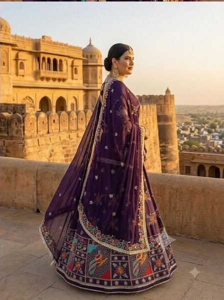 Purple Embroidered Poshak view 4