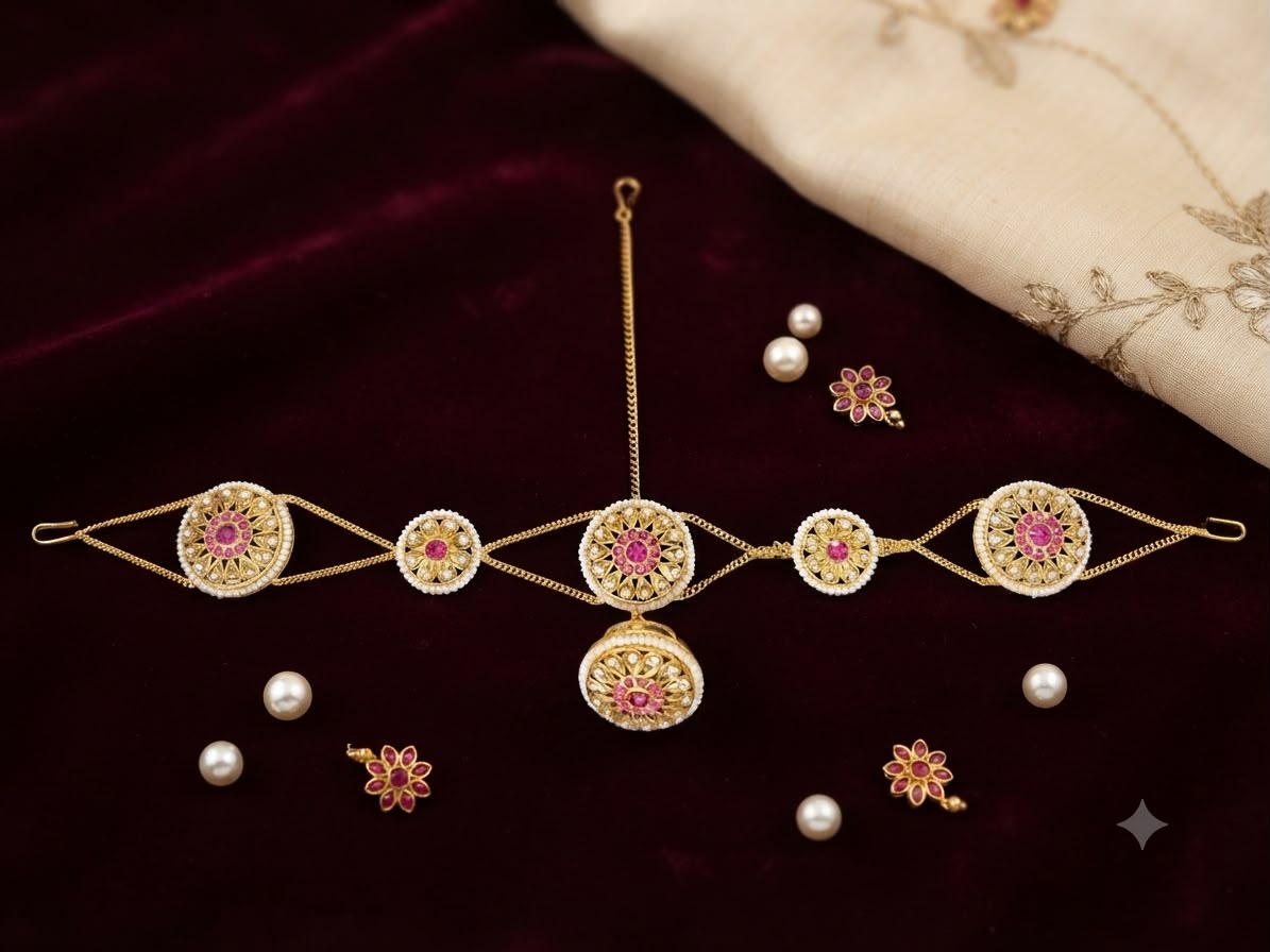 Royal Pink Kundan Mathapatti