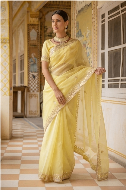 Sunehri Organza Saree view 3