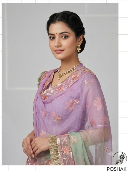 Lavender Mint Organza Poshak view 4
