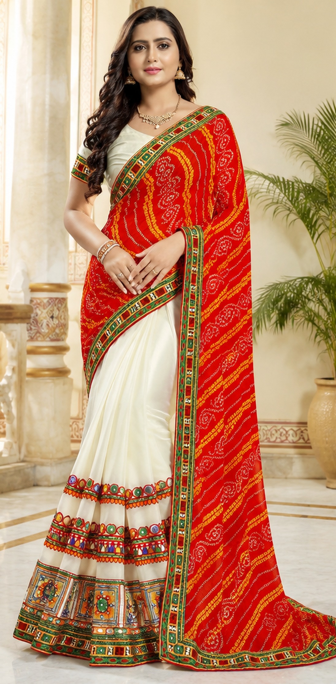 Laal Bandhej Kutchi Border Saree
