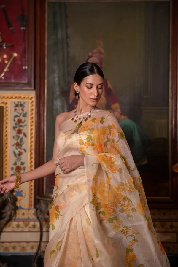 Heritage Ivory Floral Organza Saree view 2
