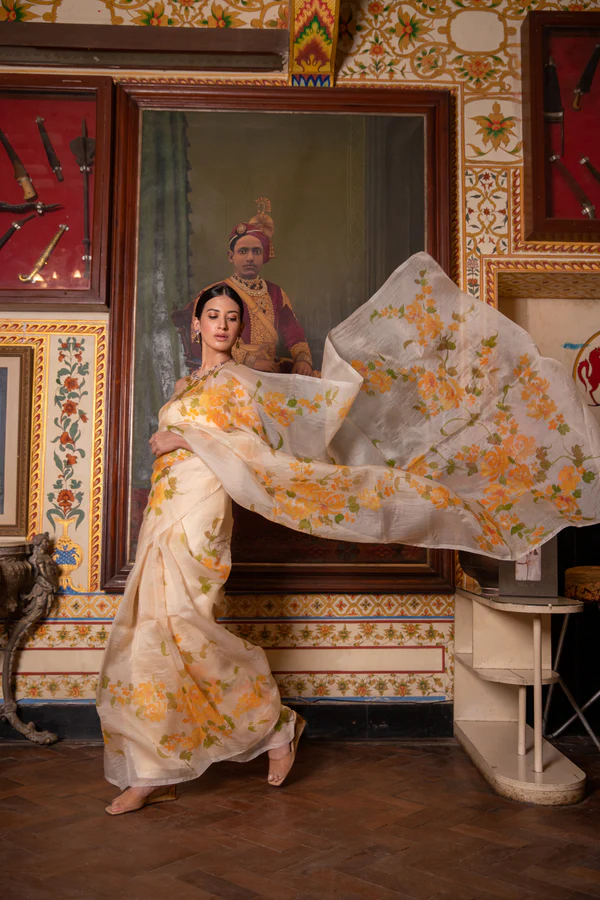 Heritage Ivory Floral Organza Saree view 3