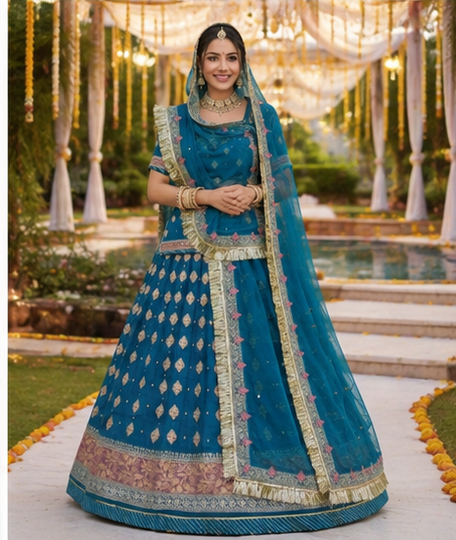 Firoza Blue Zari Poshak view 5