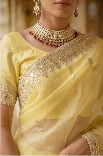Sunehri Organza Saree view 2