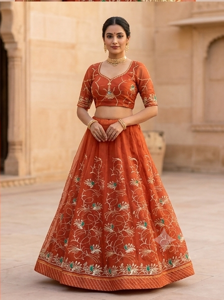 Haveli Orange Organza Poshak view 4