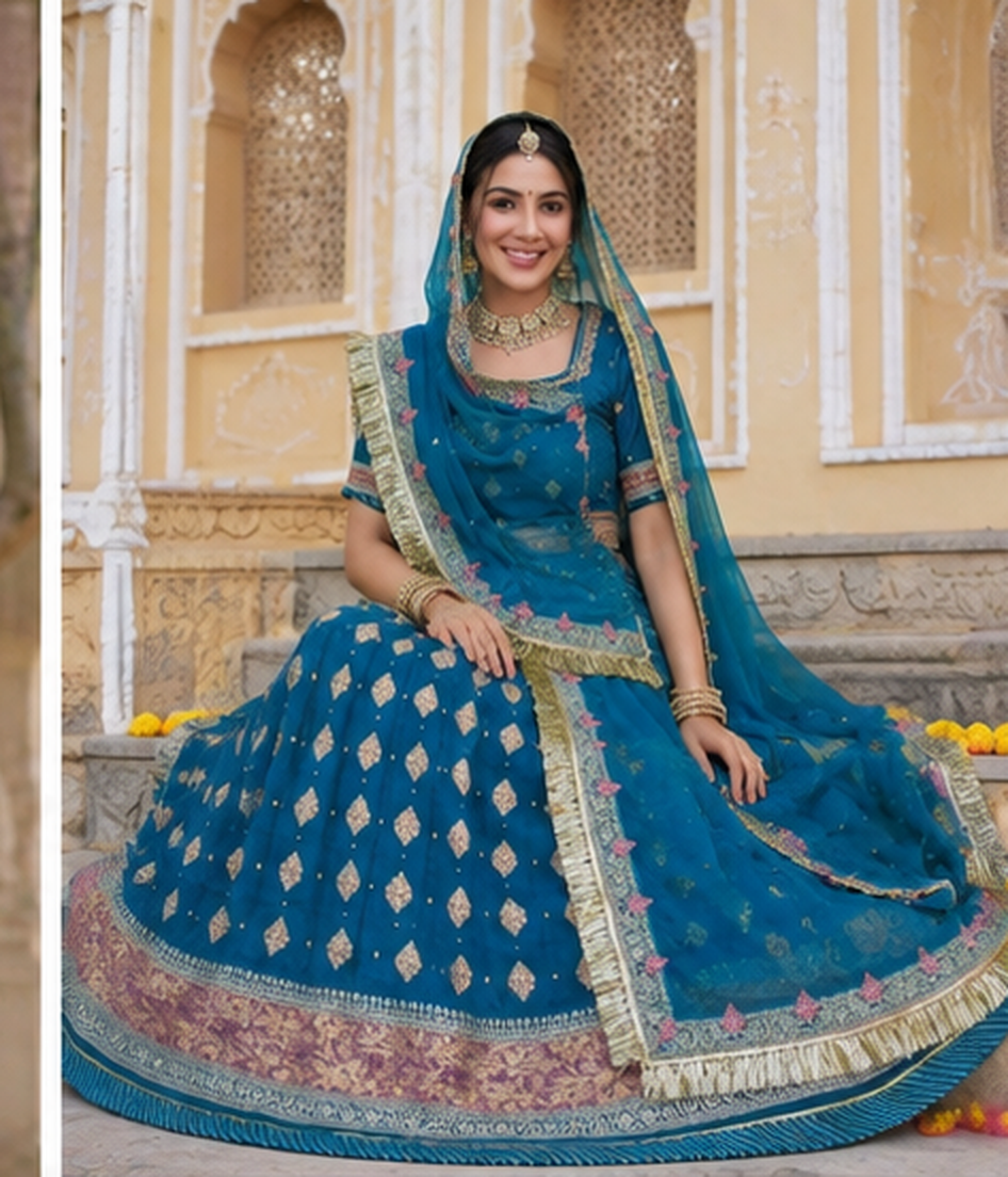 Firoza Blue Zari Poshak view 2