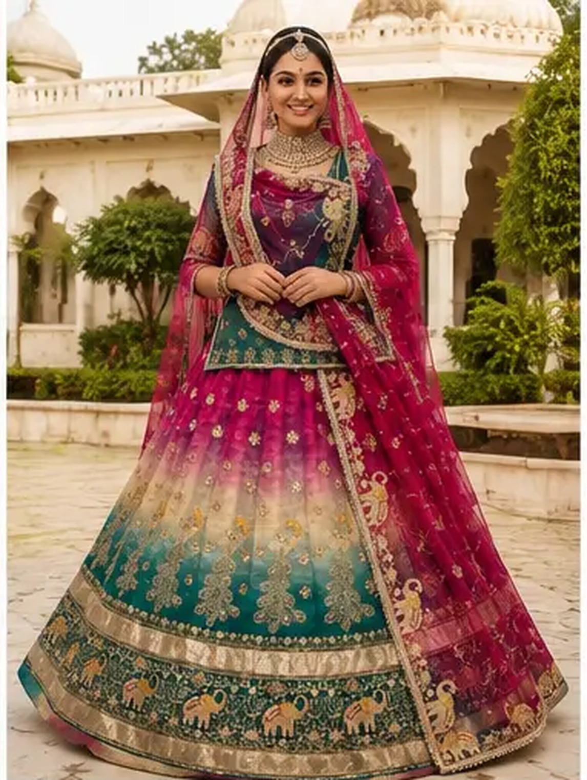 Rani Teal Ombré Poshak view 2