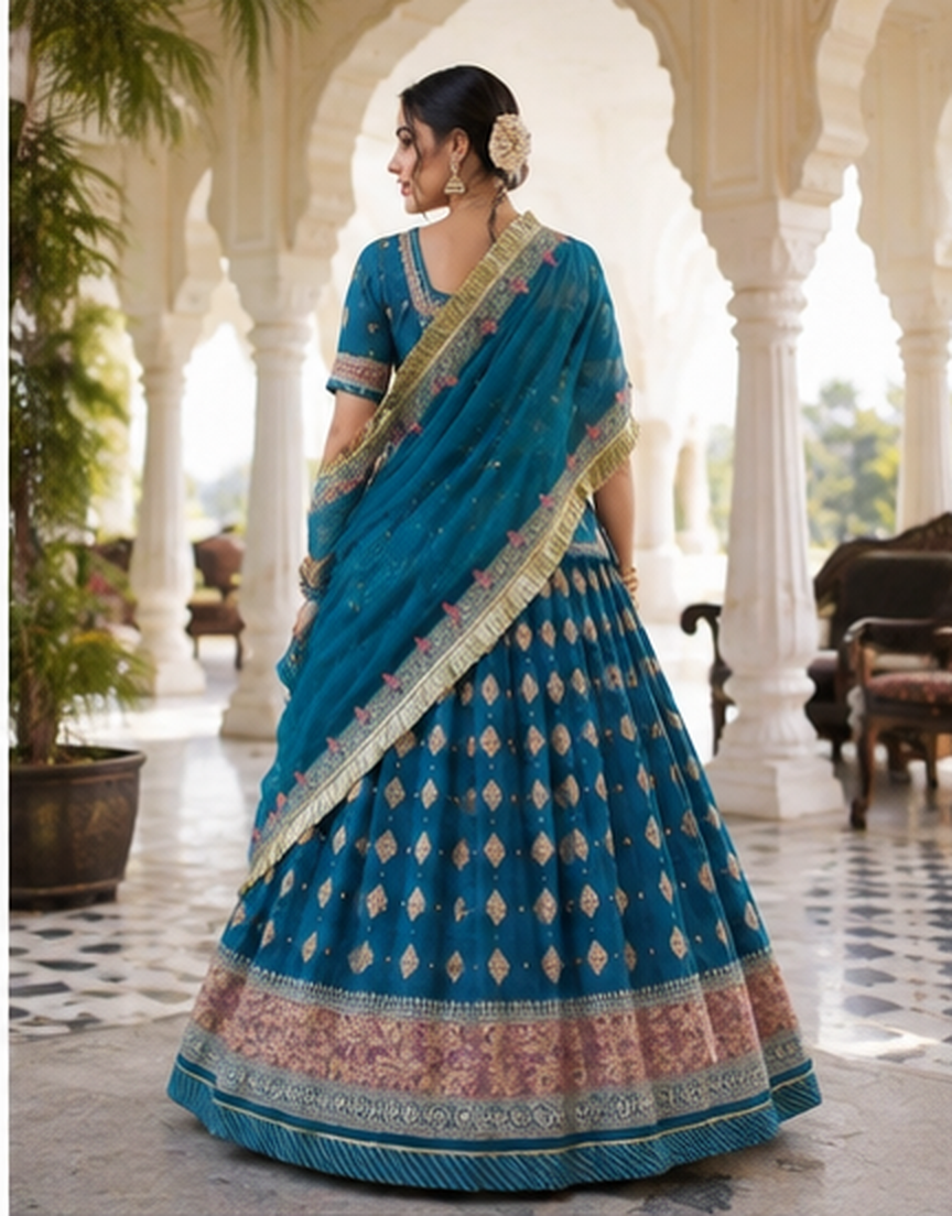 Firoza Blue Zari Poshak view 3