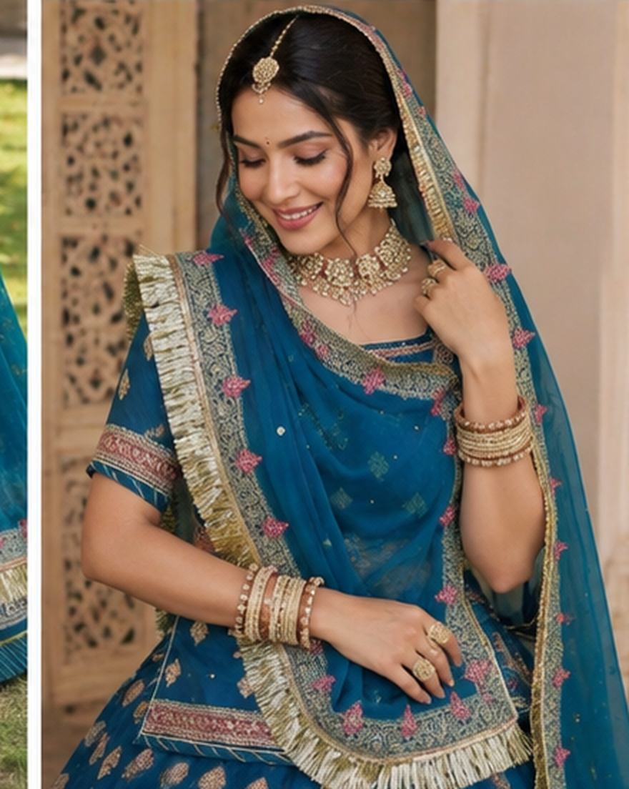 Firoza Blue Zari Poshak view 4