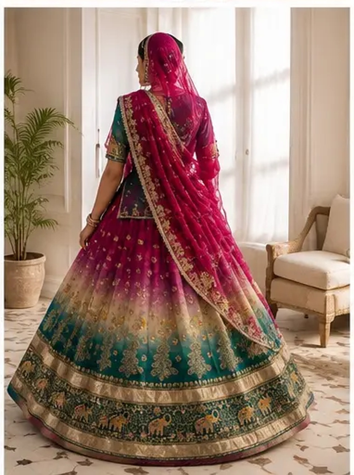Rani Teal Ombré Poshak view 3