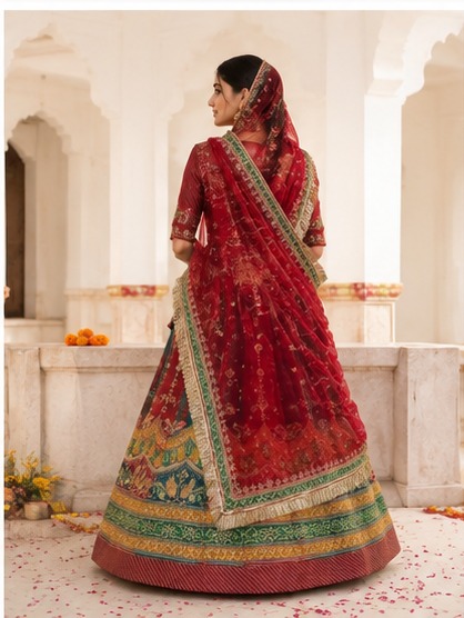 Rani Laal Bandhej Bridal Poshak view 3