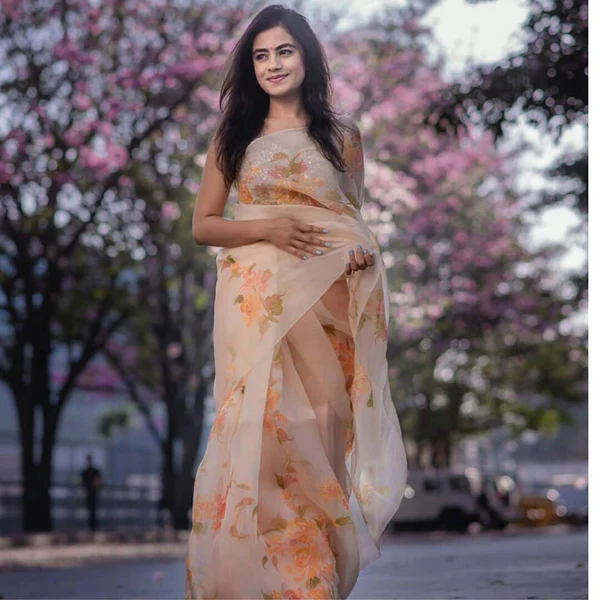 Heritage Ivory Floral Organza Saree view 4