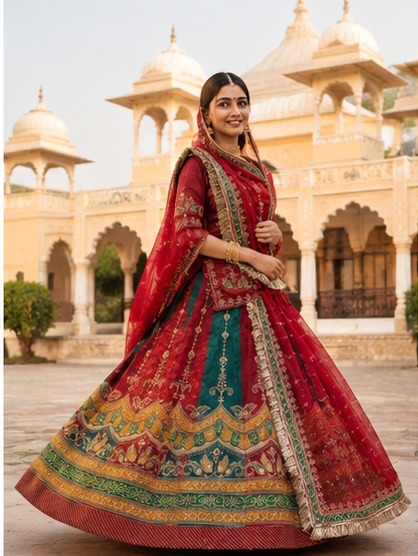 Rani Laal Bandhej Bridal Poshak view 2