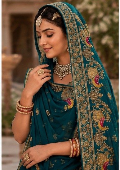 Morpankhi Teal Peacock Poshak view 4