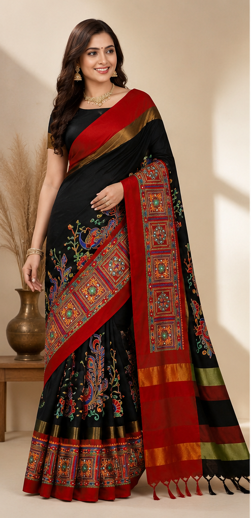 Kutchi Mirror Work Black Saree